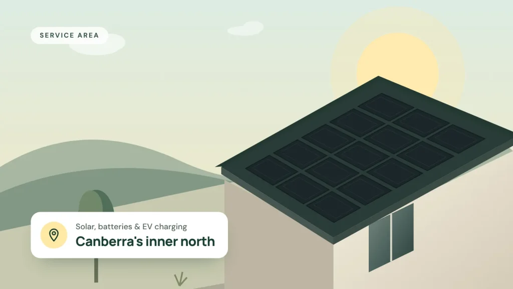Illustration of a roof covered in black solar panels, for Canberra's inner north